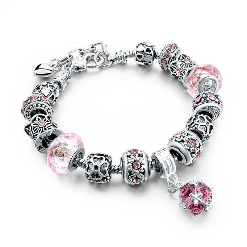 Tibetan Silver Blue Crystal Charm Bracelets