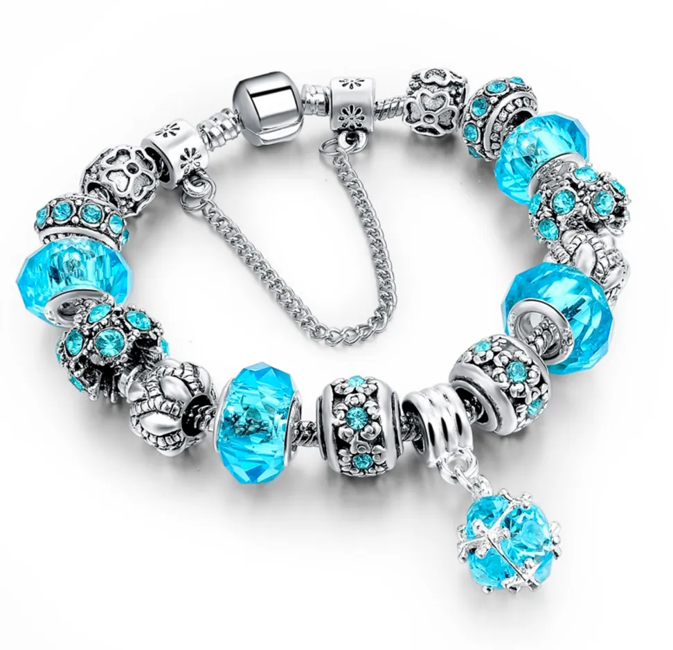 Tibetan Silver Blue Crystal Charm Bracelets