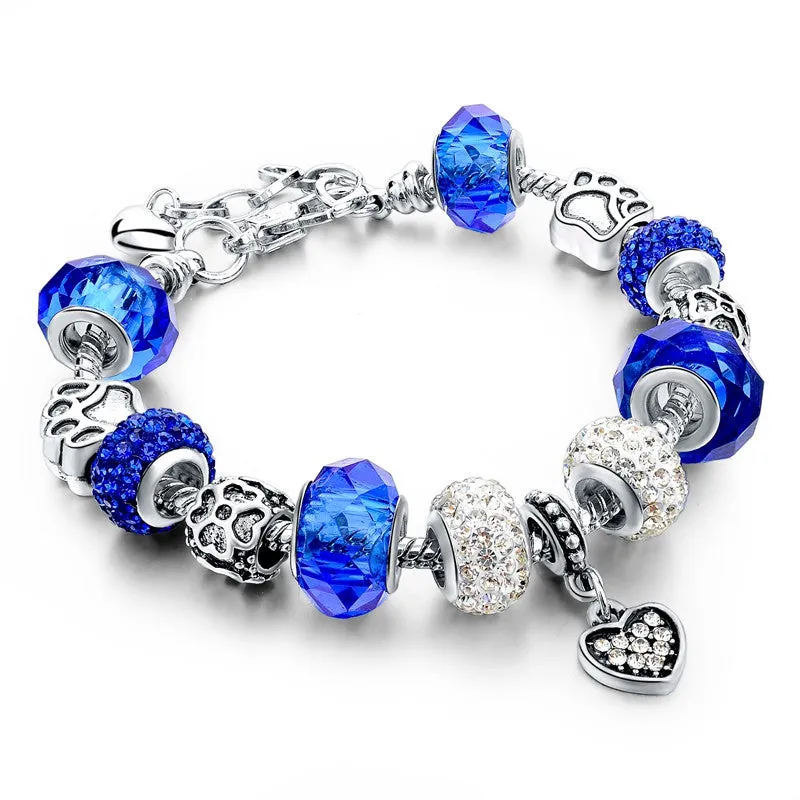 Tibetan Silver Blue Crystal Charm Bracelets