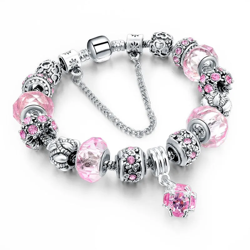 Tibetan Silver Blue Crystal Charm Bracelets