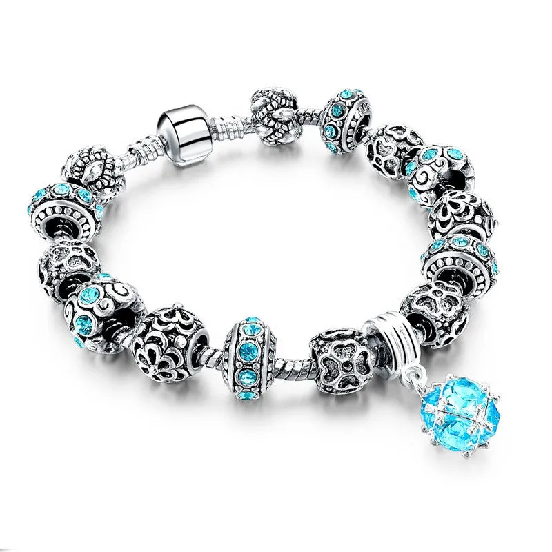 Tibetan Silver Blue Crystal Charm Bracelets