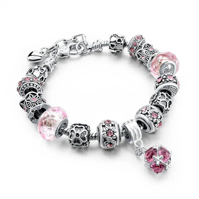 Tibetan Silver Blue Crystal Charm Bracelets