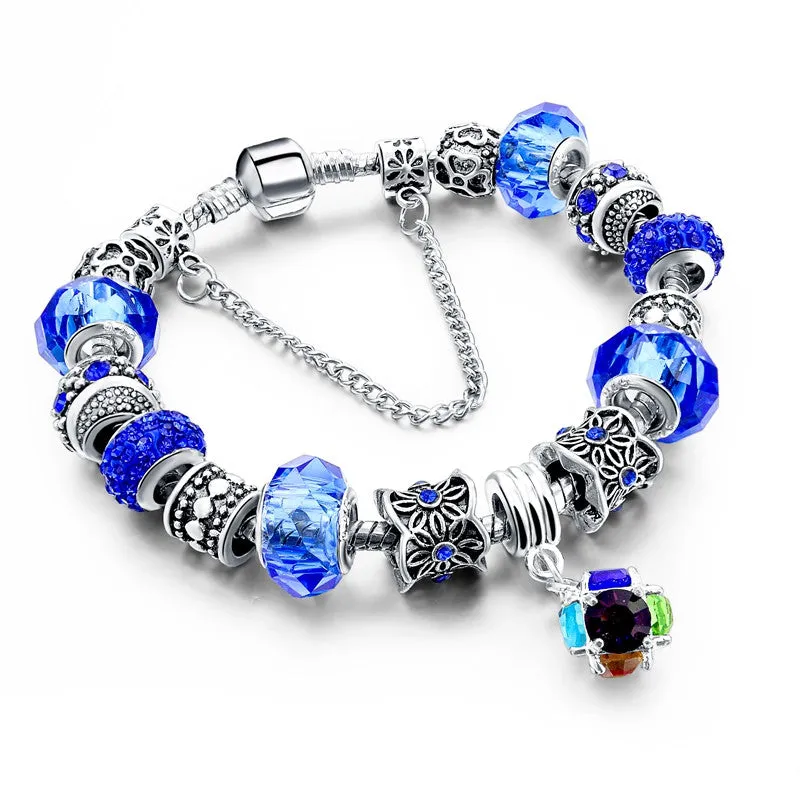 Tibetan Silver Blue Crystal Charm Bracelets