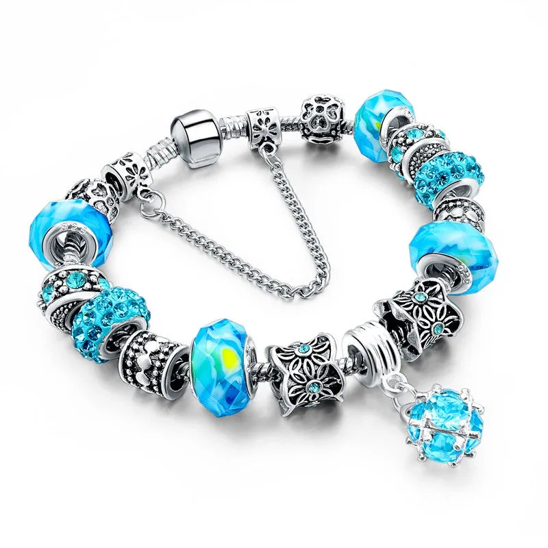 Tibetan Silver Blue Crystal Charm Bracelets