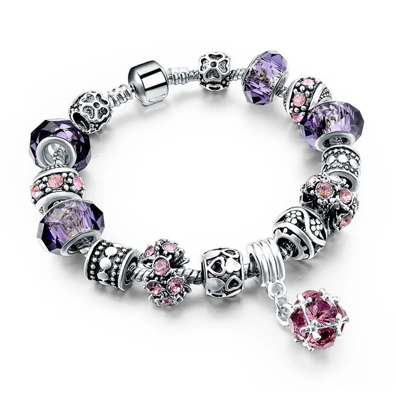Tibetan Silver Blue Crystal Charm Bracelets