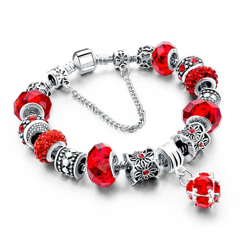Tibetan Silver Blue Crystal Charm Bracelets