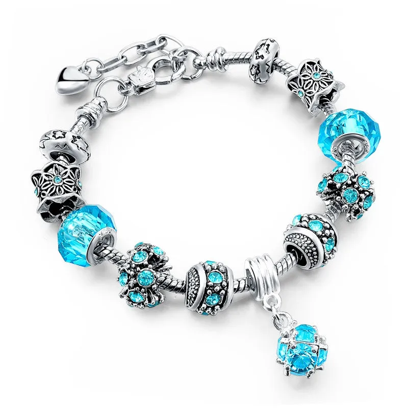Tibetan Silver Blue Crystal Charm Bracelets