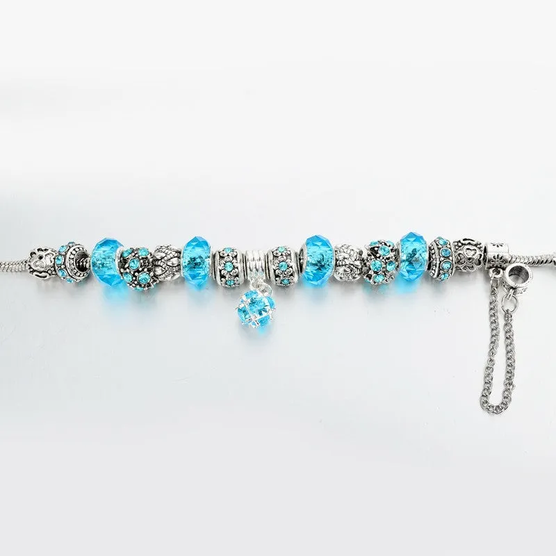 Tibetan Silver Blue Crystal Charm Bracelets