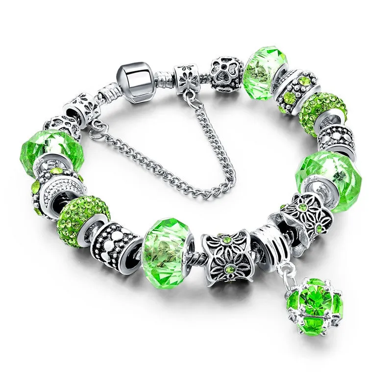 Tibetan Silver Blue Crystal Charm Bracelets