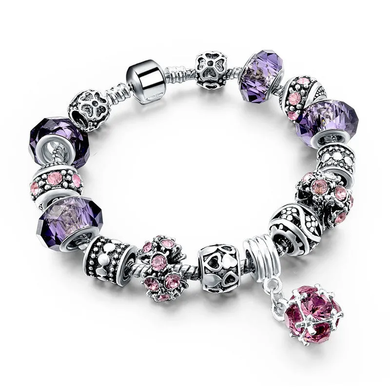 Tibetan Silver Blue Crystal Charm Bracelets