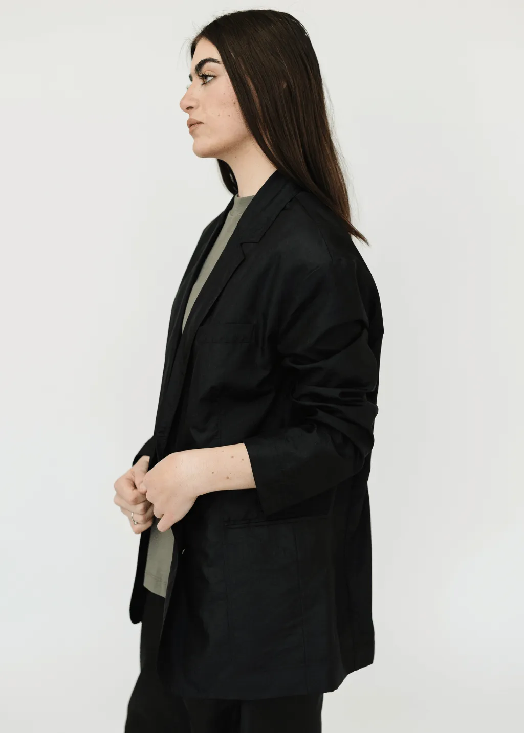 Tibi Crispy Nylon Liam Blazer in Black