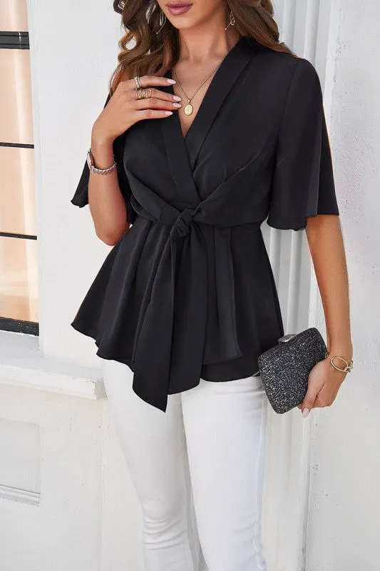 Tie front v-neck blouse