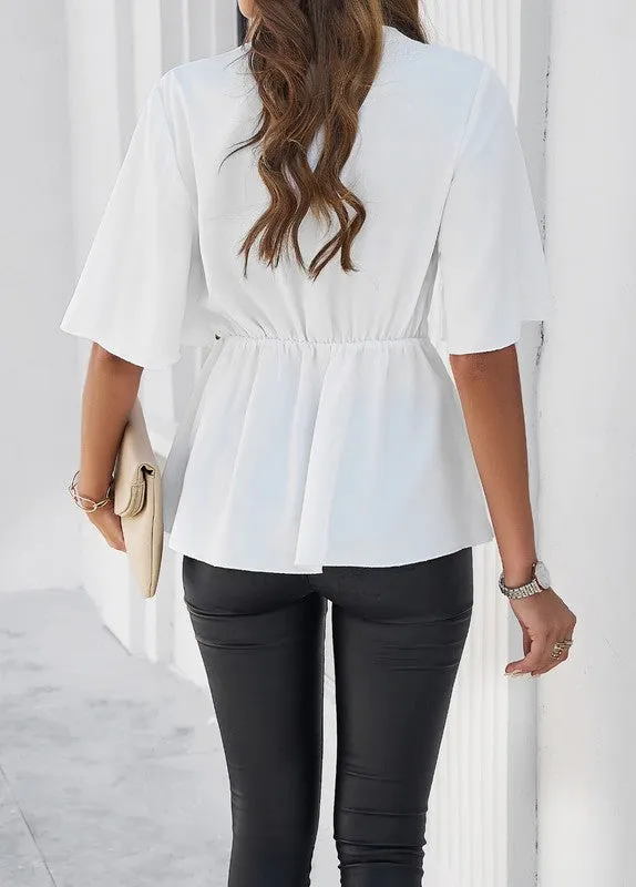 Tie front v-neck blouse