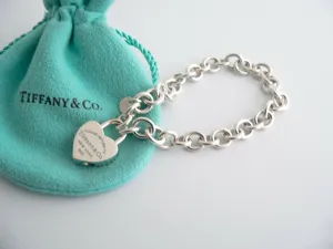 Tiffany & Co Silver Blue Enamel Heart Padlock Charm Bracelet Gift Pouch Love