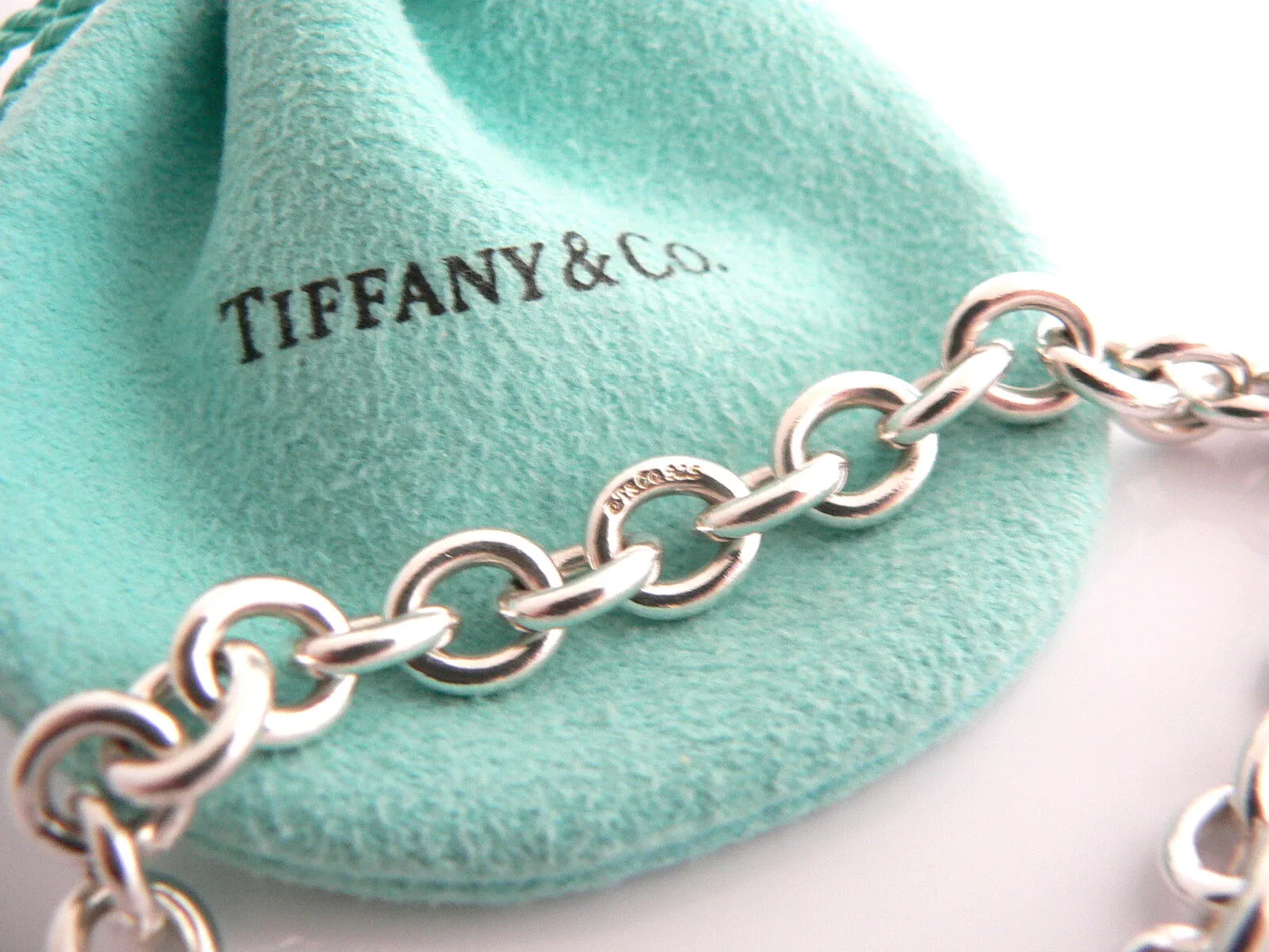 Tiffany & Co Silver Return Heart Padlock Charm Bracelet Bangle Gift Pouch Love