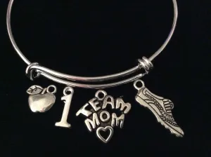 Track Team Mom Apple Expandable Silver Charm Bracelet Adjustable Bangle Gift Sports