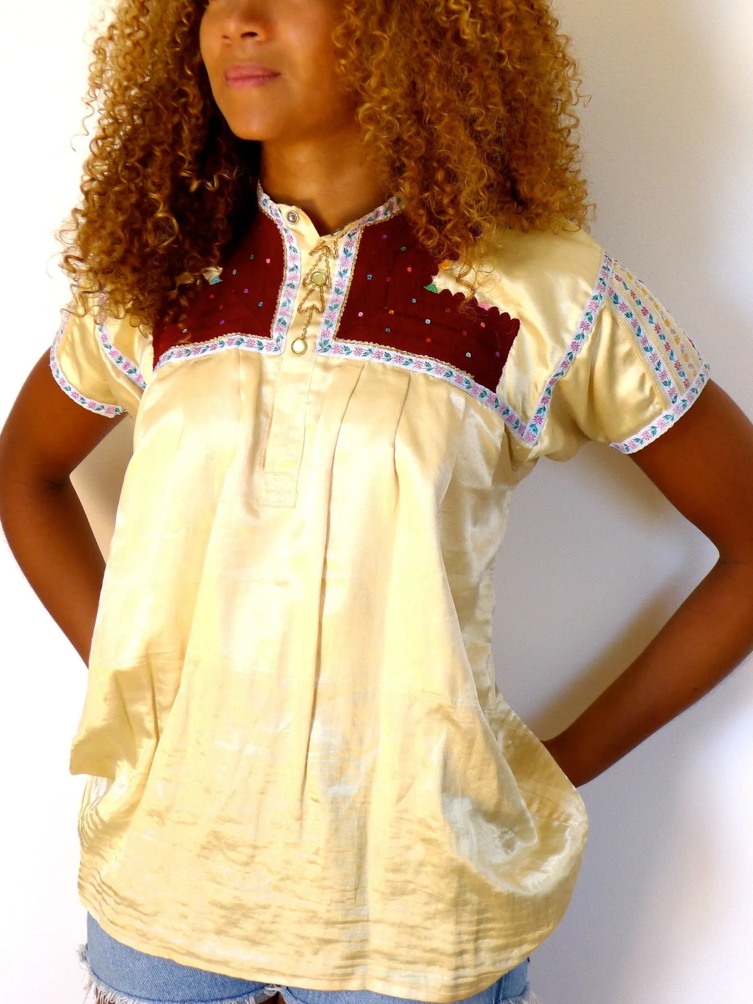 Traditional vintage Yellow satin blouse