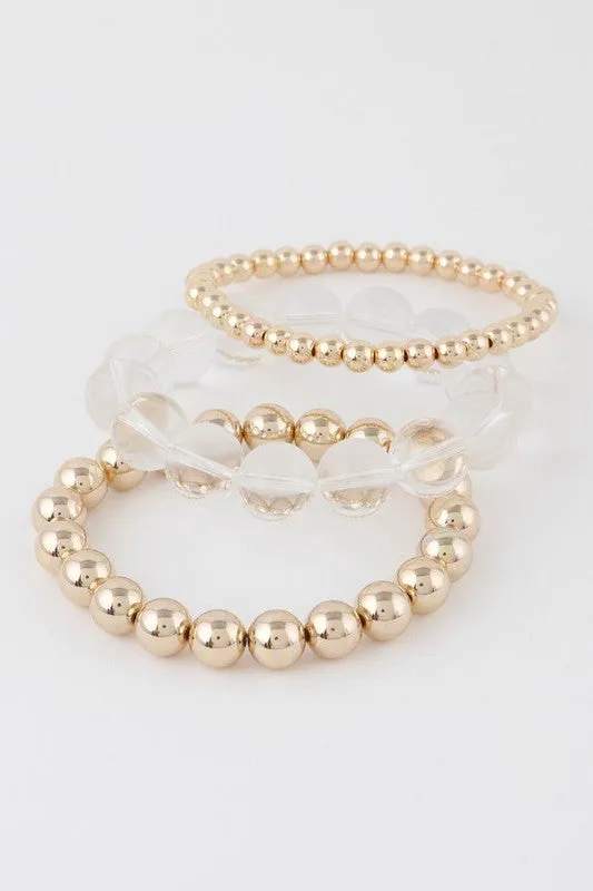 Triple Bauble Beaded Bracelet Set - Gold
