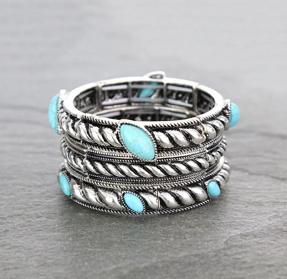 Turquoise Silver Twist Fashion Bracelet Set