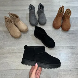 Ultra low mini faux fur lined boots - black