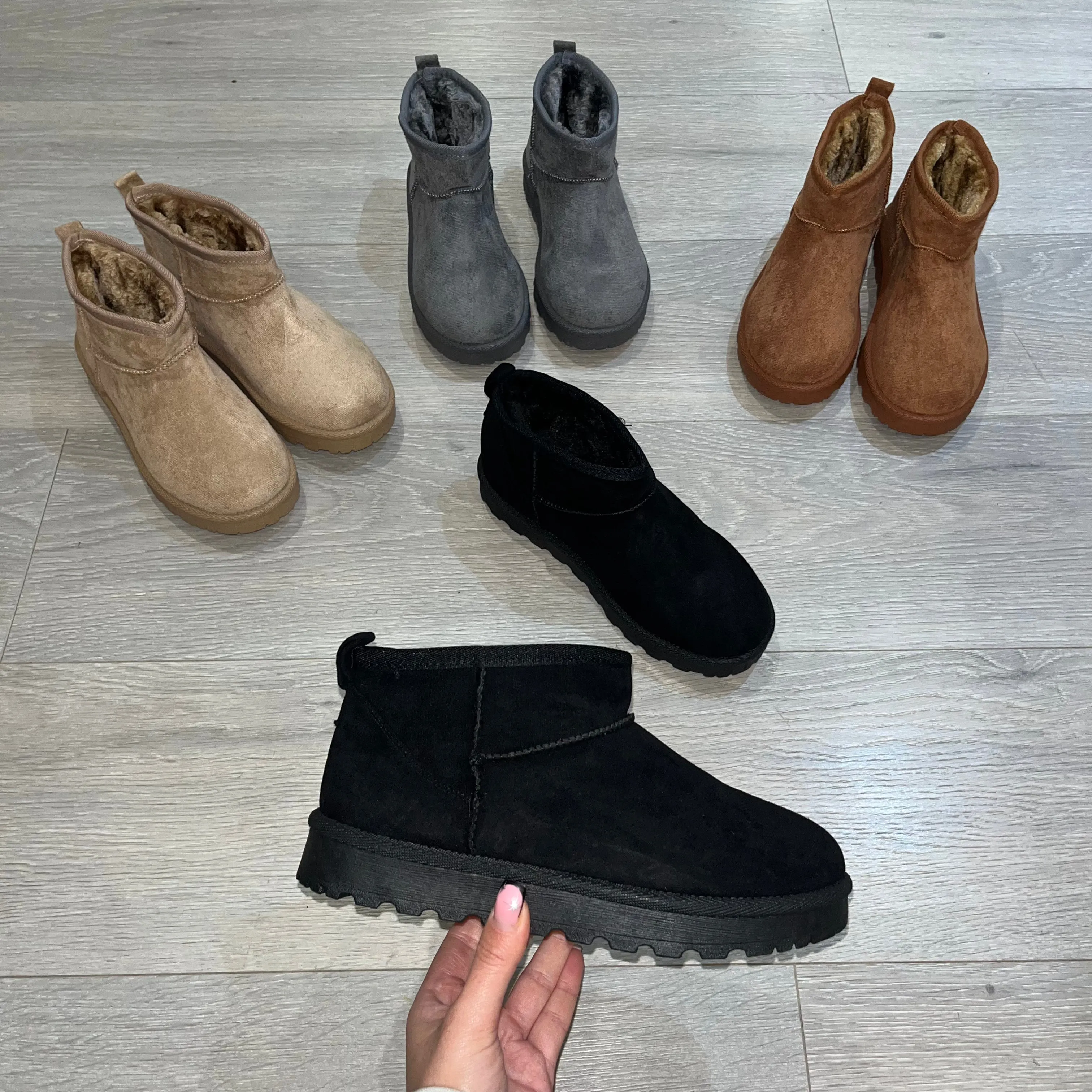 Ultra low mini faux fur lined boots - black