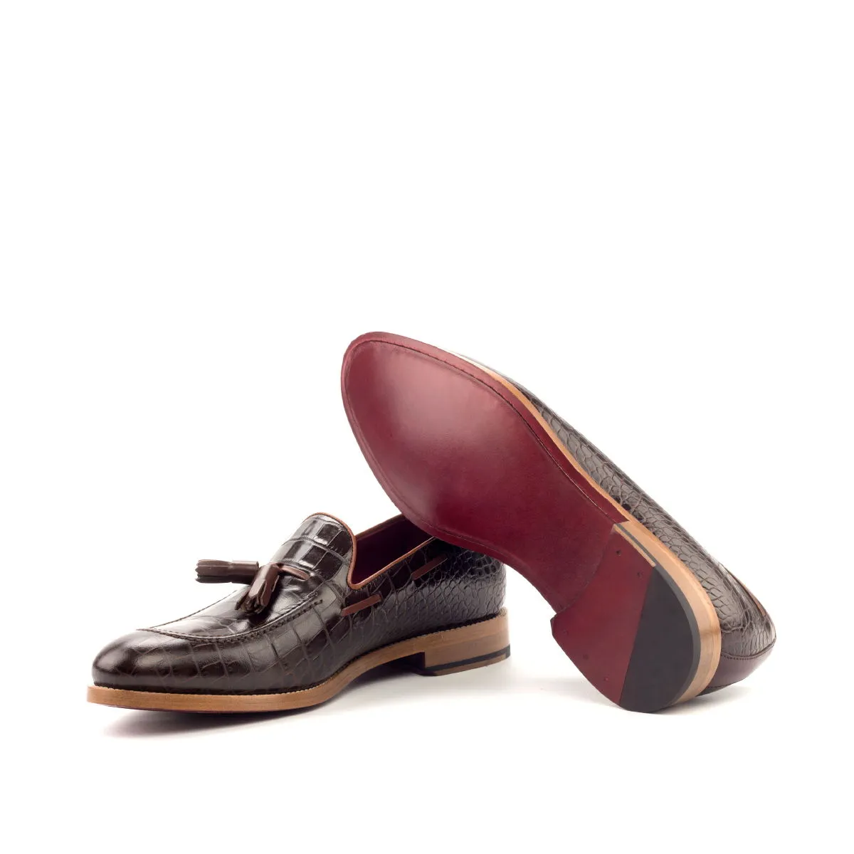 Unique Handcrafted Croco Brown Slip on Loafer w/ Tassles