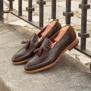 Unique Handcrafted Croco Brown Slip on Loafer w/ Tassles