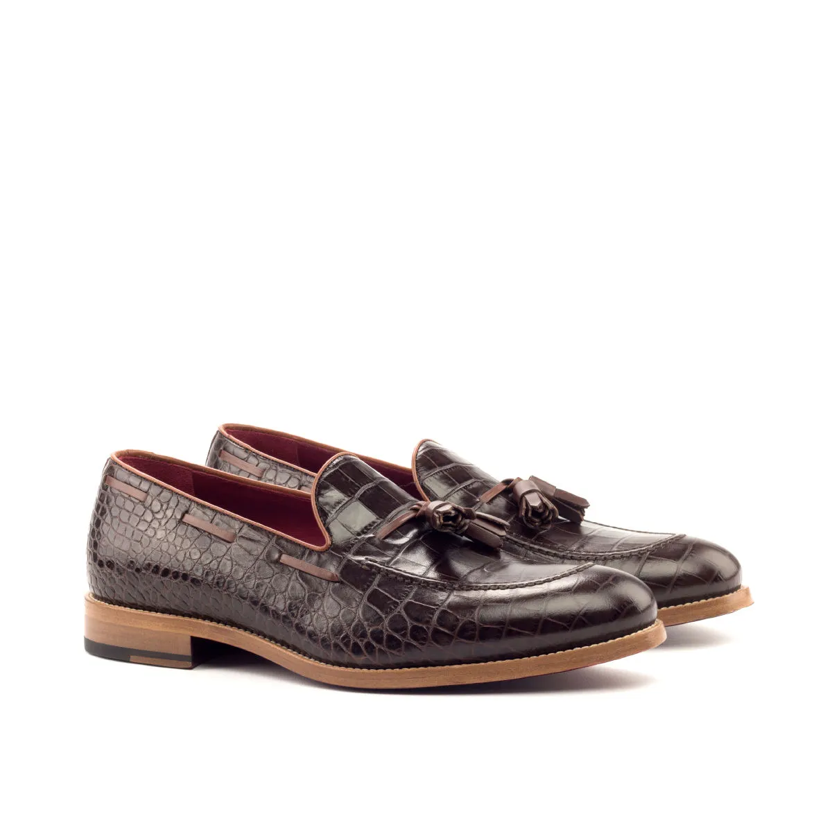 Unique Handcrafted Croco Brown Slip on Loafer w/ Tassles
