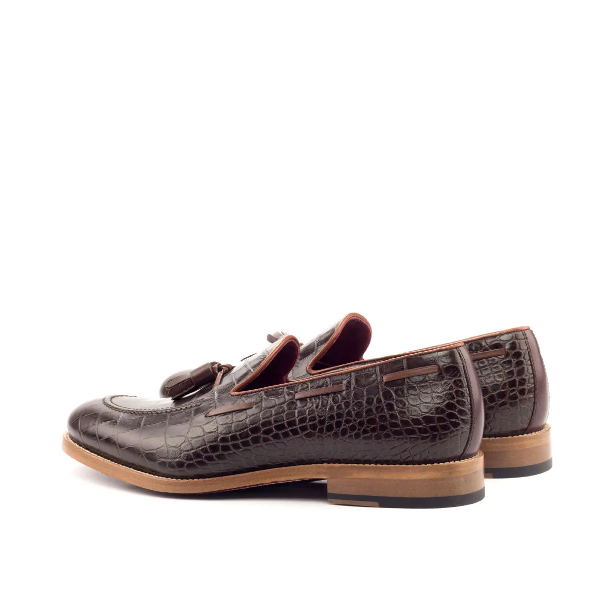 Unique Handcrafted Croco Brown Slip on Loafer w/ Tassles