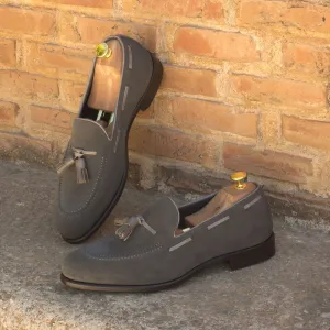 Unique Handcrafted Grey Lux Suede Slip on Loafer w/ Tassles