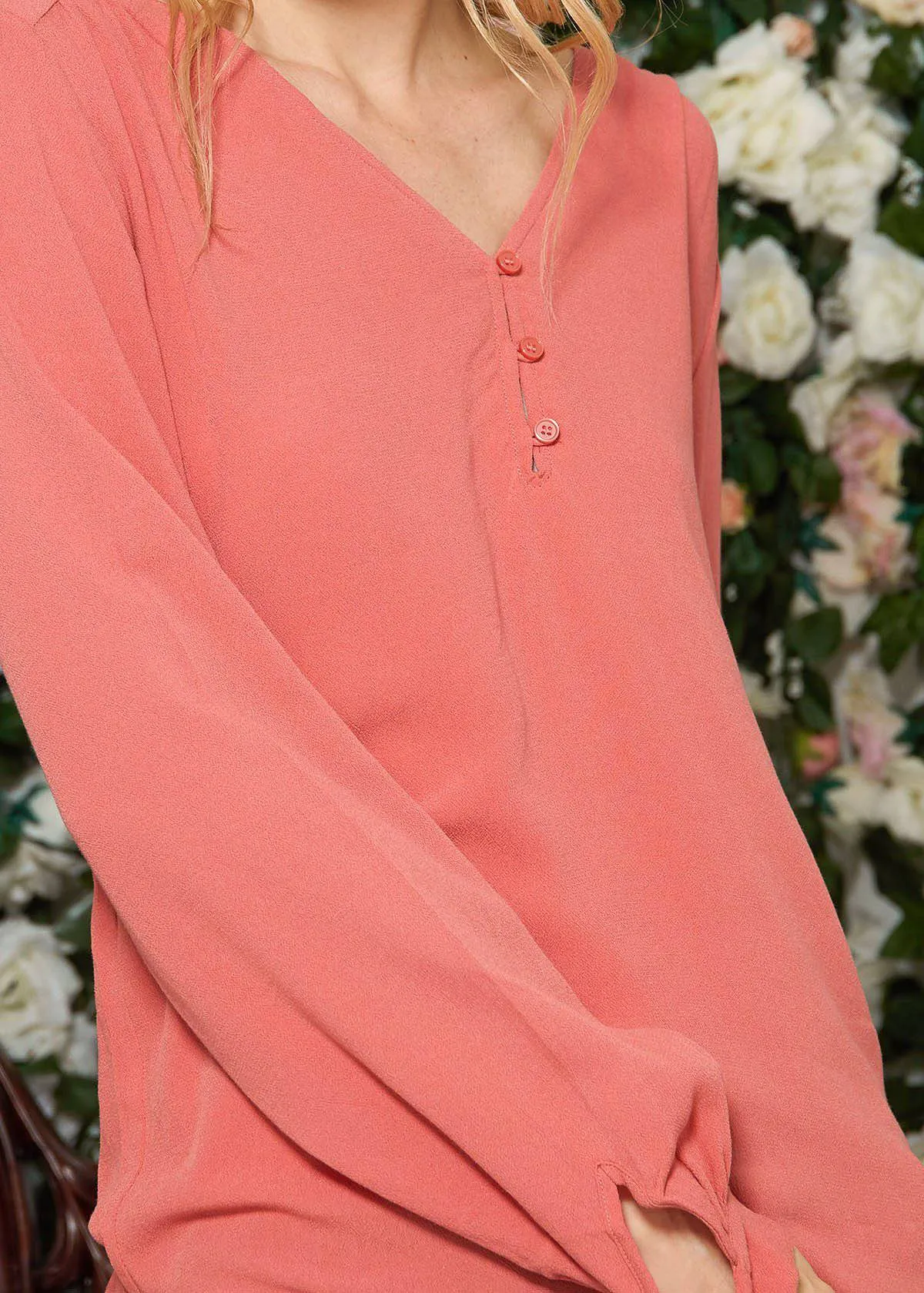 V-neck Tie Cuff Blouse