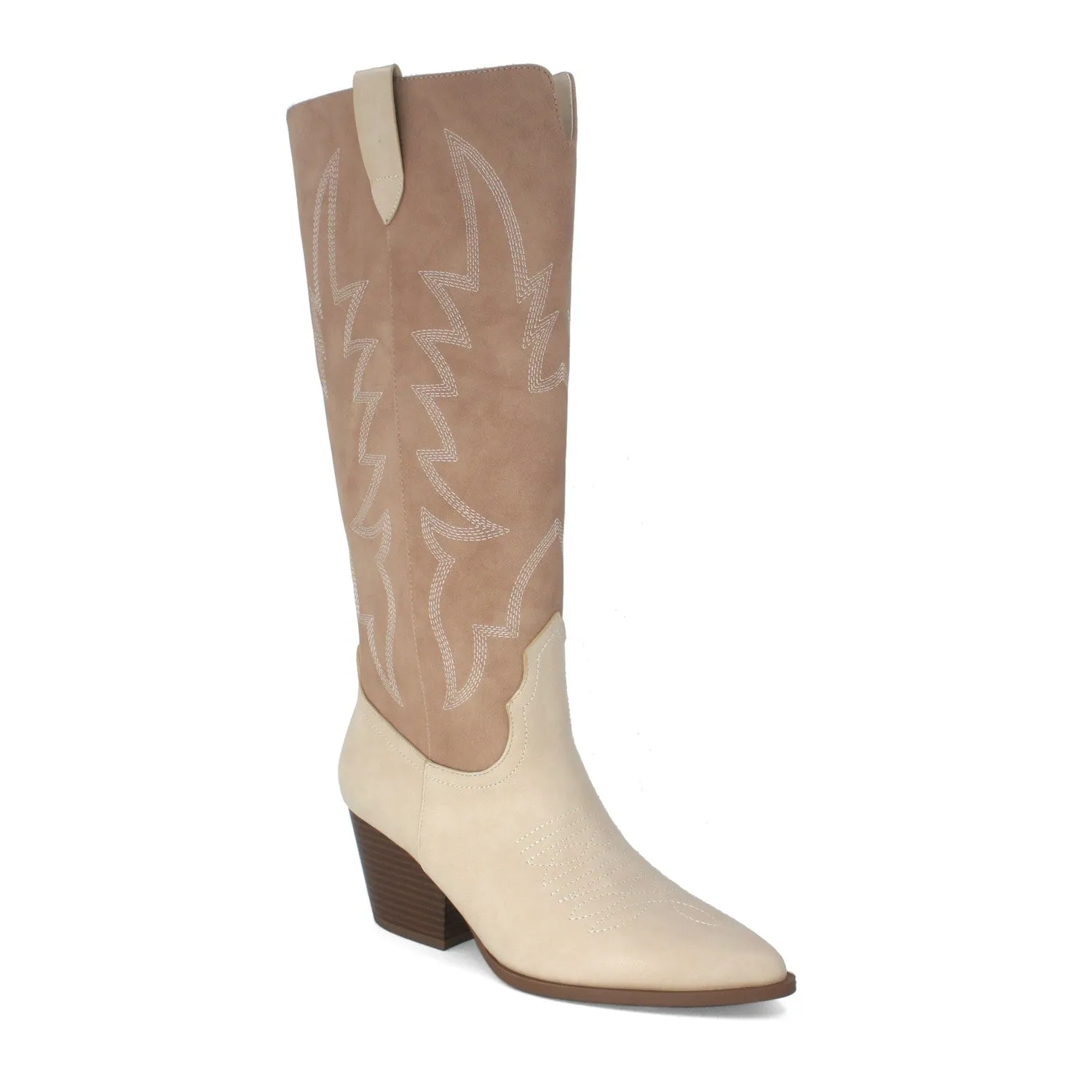 VACA-77X Beige Neutral Faux Leather Cowboy Boot