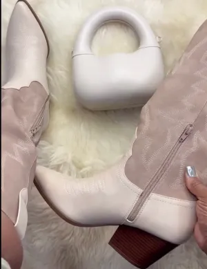 VACA-77X Beige Neutral Faux Leather Cowboy Boot