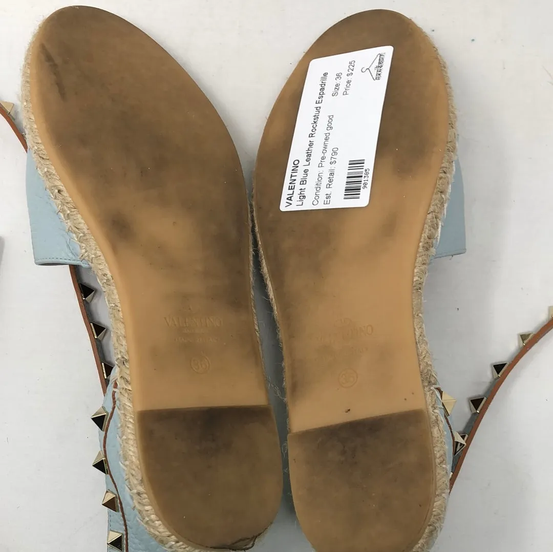 Valentino Light Blue Leather Rockstud Espadrille