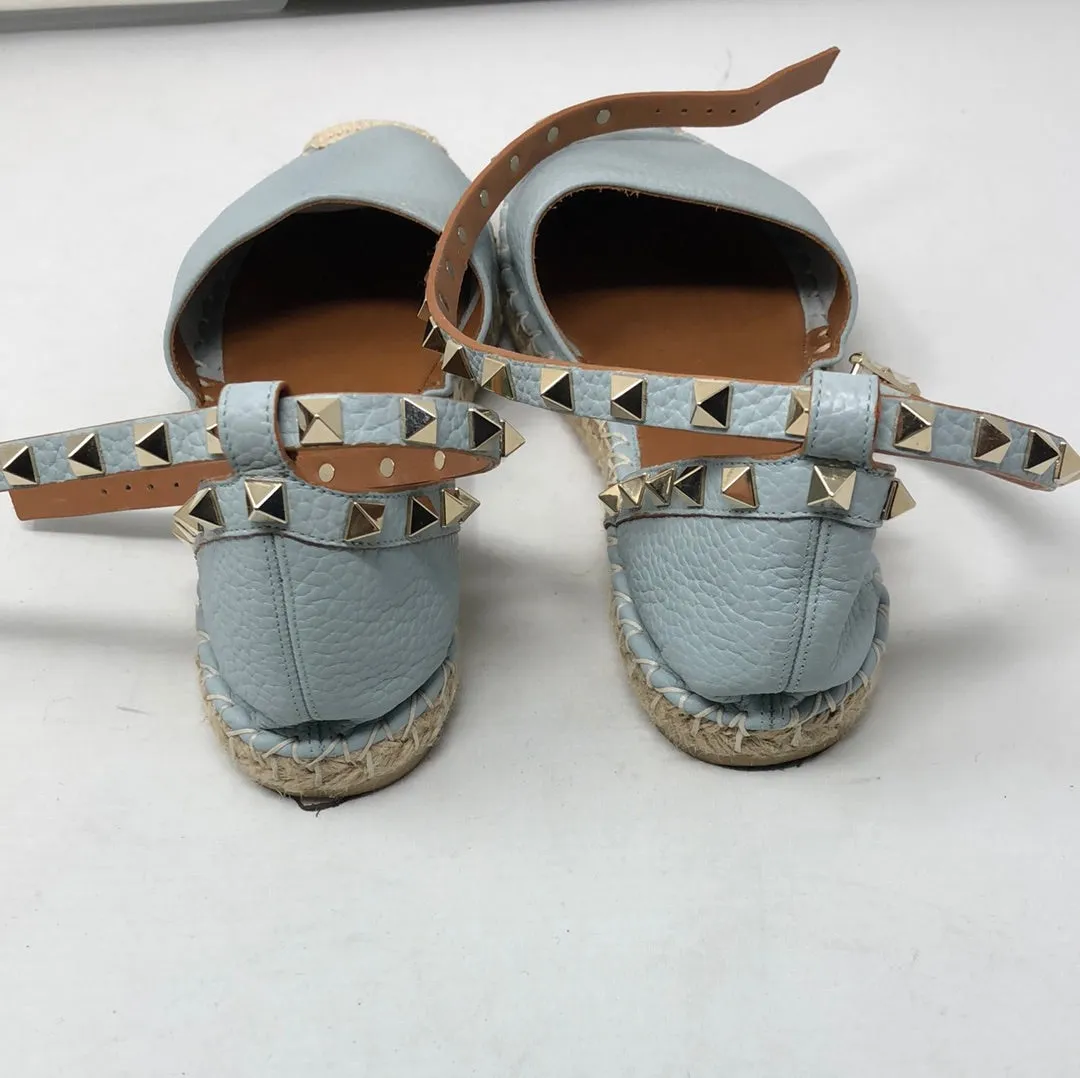 Valentino Light Blue Leather Rockstud Espadrille