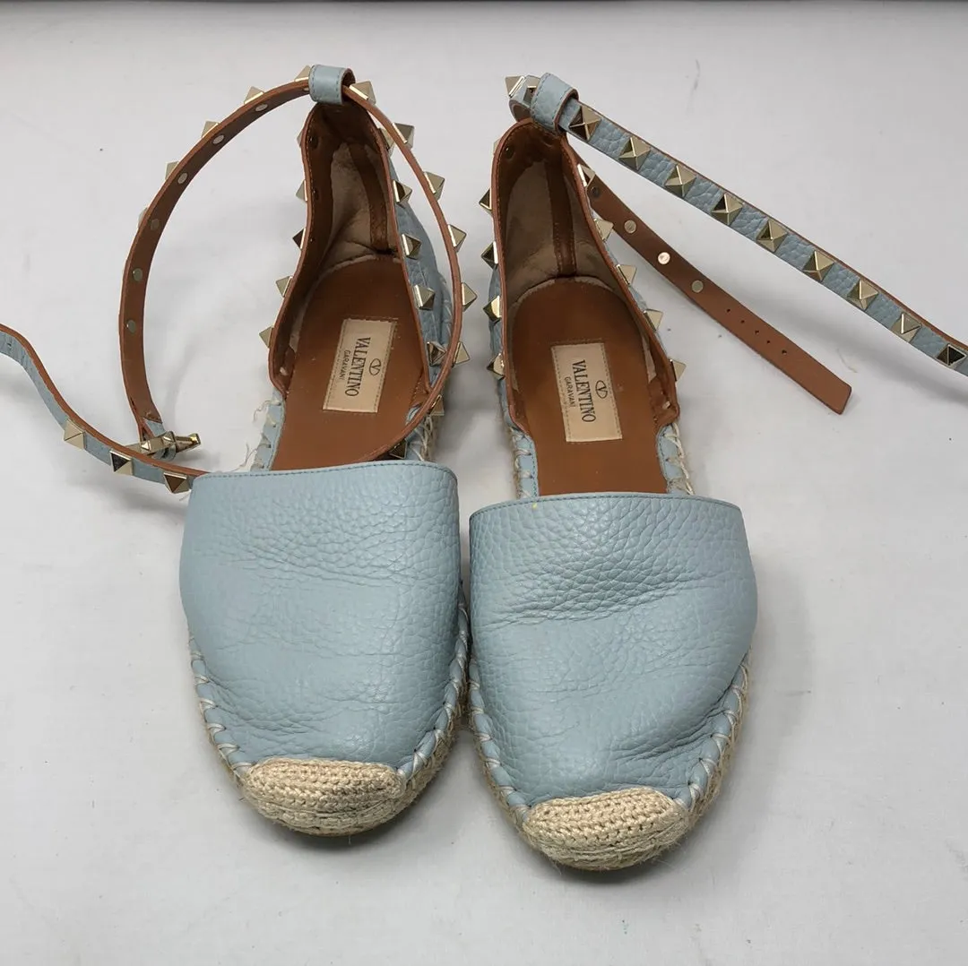 Valentino Light Blue Leather Rockstud Espadrille