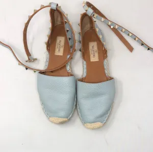 Valentino Light Blue Leather Rockstud Espadrille