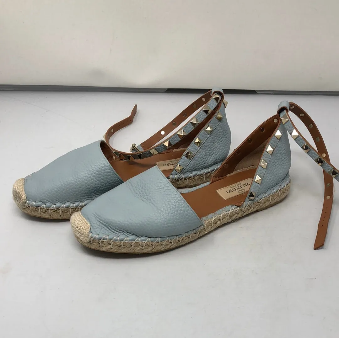 Valentino Light Blue Leather Rockstud Espadrille