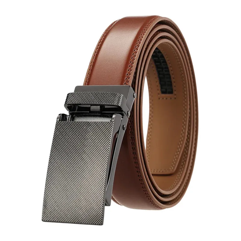 VATLTY 31mm Leather Belts for Men Alloy Automatic Buckle Without Holes Men Brown Belt Natural Cowhide Suit Belt Male