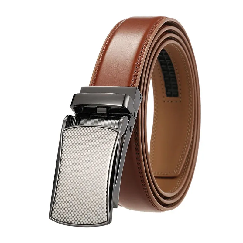 VATLTY 31mm Leather Belts for Men Alloy Automatic Buckle Without Holes Men Brown Belt Natural Cowhide Suit Belt Male