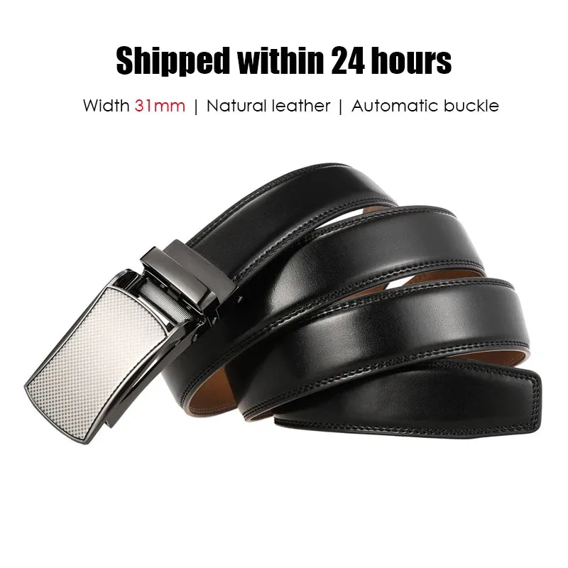 VATLTY 31mm Leather Belts for Men Alloy Automatic Buckle Without Holes Men Brown Belt Natural Cowhide Suit Belt Male