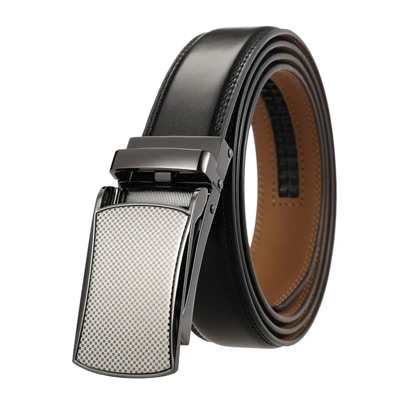 VATLTY 31mm Leather Belts for Men Alloy Automatic Buckle Without Holes Men Brown Belt Natural Cowhide Suit Belt Male