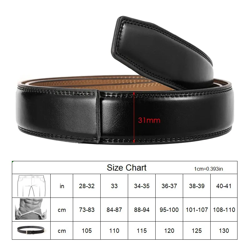 VATLTY 31mm Leather Belts for Men Alloy Automatic Buckle Without Holes Men Brown Belt Natural Cowhide Suit Belt Male