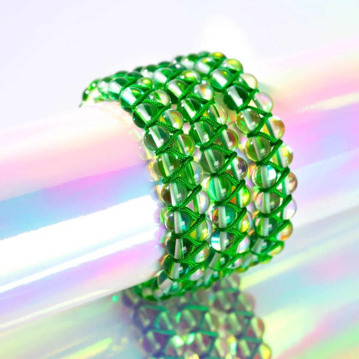 Verdant Moon | Silver | Double Galaxy Glass Bracelet
