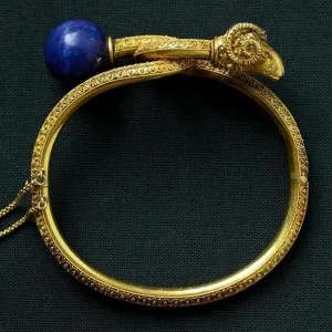 Victorian Etruscan Revival Lapis & Ram's Head Bangle