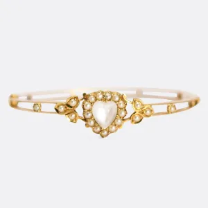 Victorian Moonstone & Pearl Heart Bangle