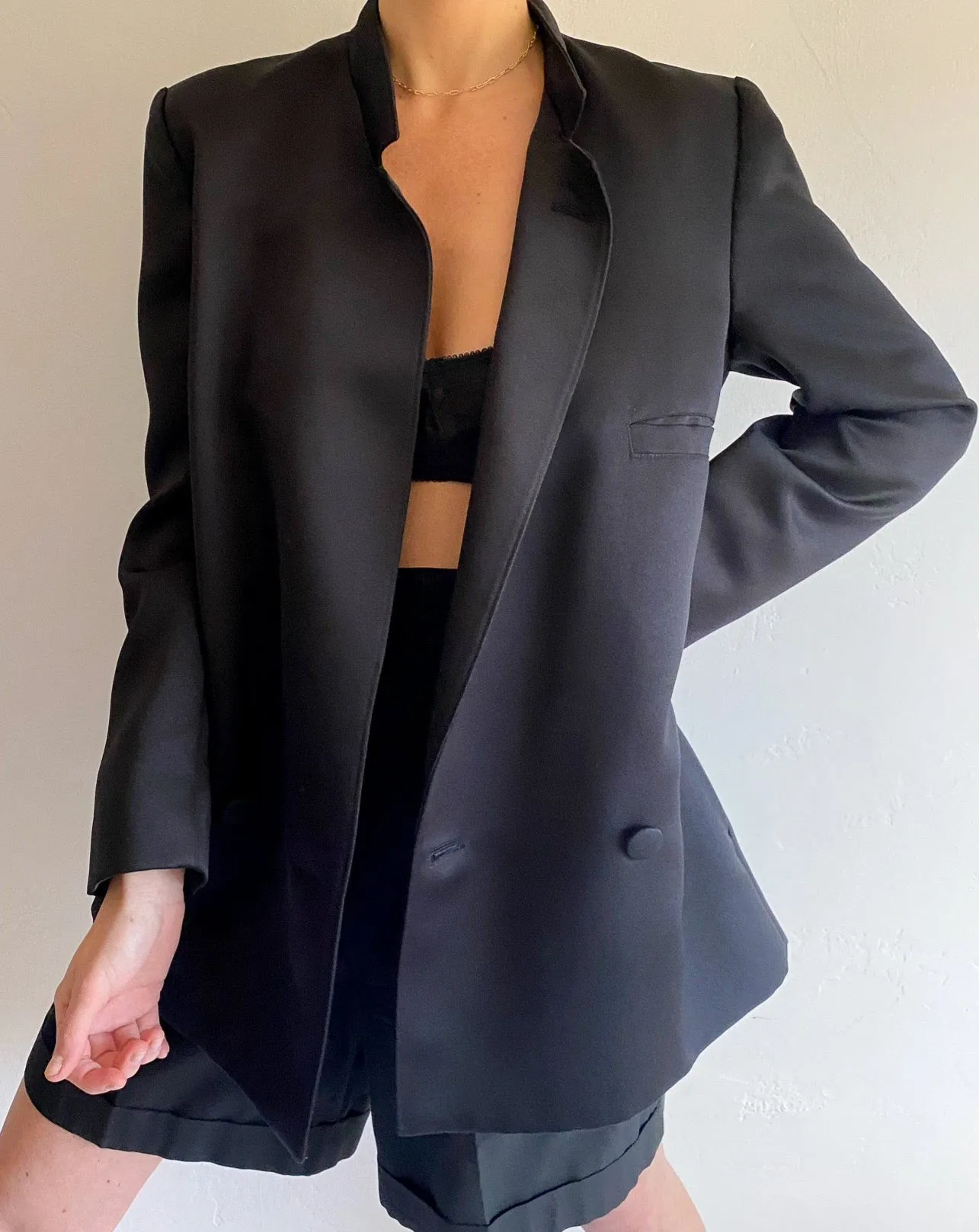 Vintage Black Satin Evening Blazer