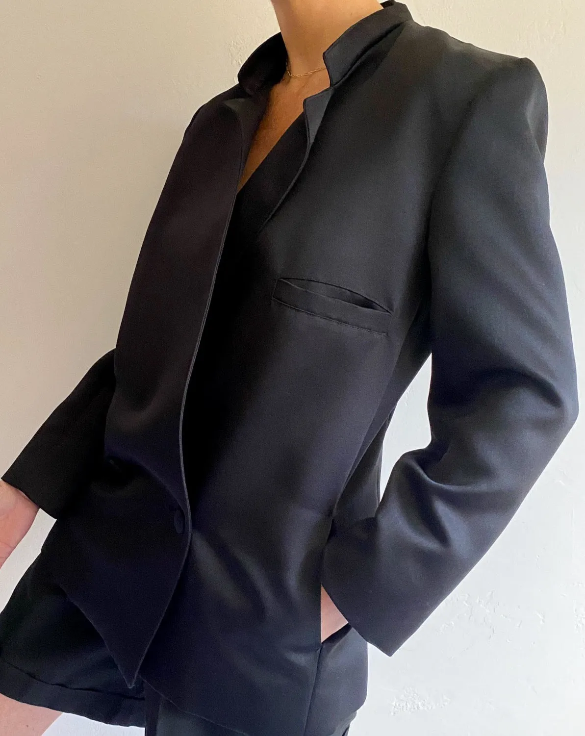 Vintage Black Satin Evening Blazer
