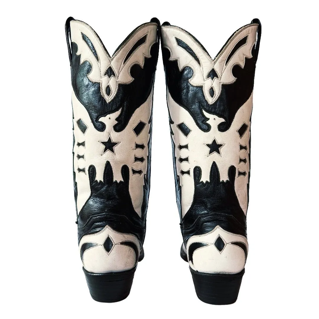 Vintage Eagle Thunderbird Tall Black White Cowboy Boots