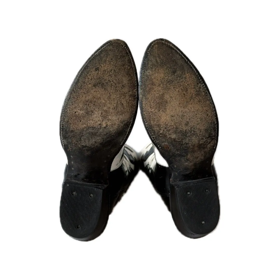 Vintage Eagle Thunderbird Tall Black White Cowboy Boots